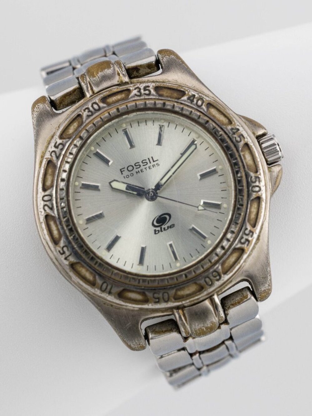 Fossil Blue Men's AM-3273 Silver Dial Sport Quartz Analog Watch Fresh Battery